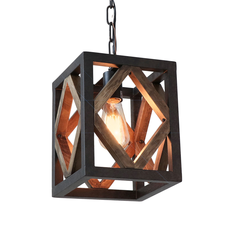 7.8"L Industrial Rustic Chandelier Lamp Vintage Edison Ceiling Island Lighting Fixture, Brown & Black,P0050