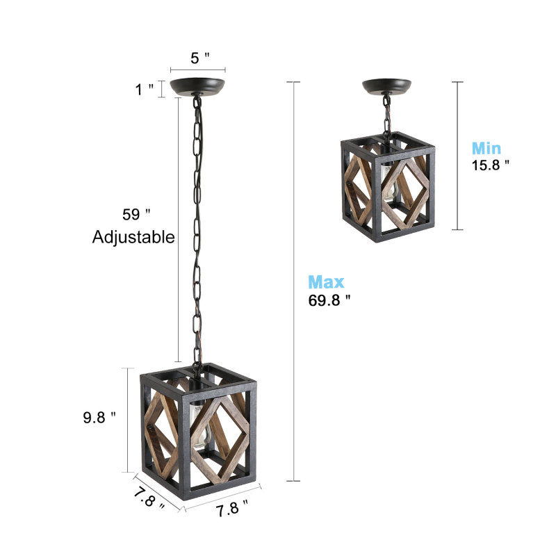 7.8"L Industrial Rustic Chandelier Lamp Vintage Edison Ceiling Island Lighting Fixture, Brown & Black,P0050