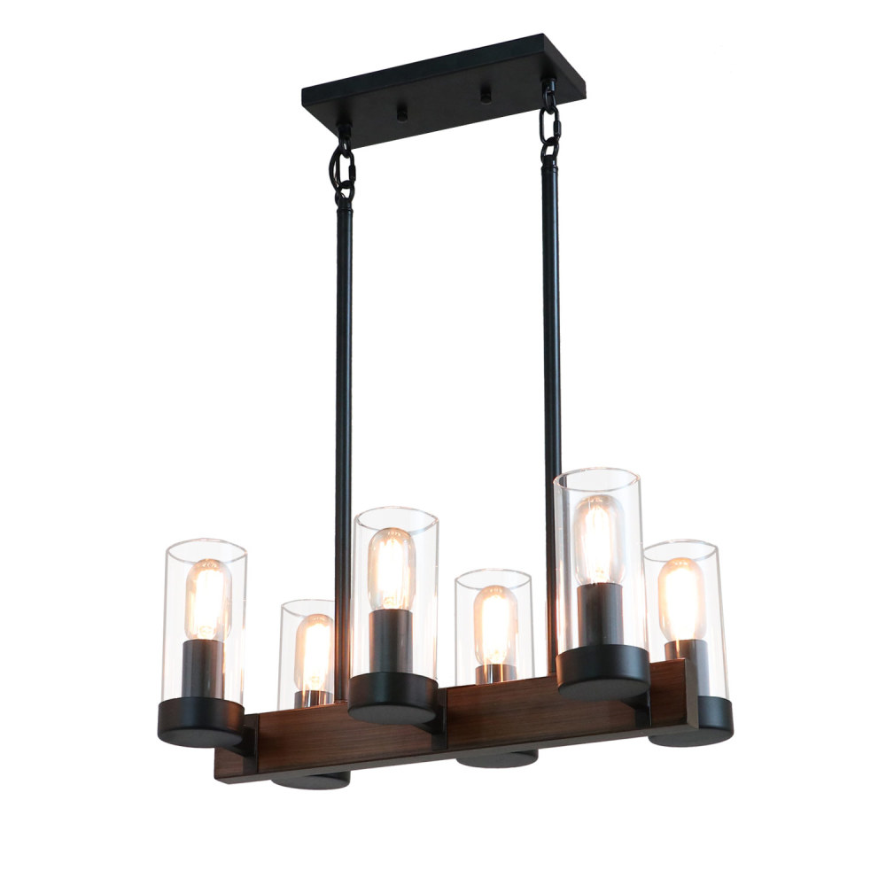 Vintage French Country Chandelier with Glass Shade Metal Pendant Lamp Industrial Edison Hanging Light 6 Lights, Brown,C0057