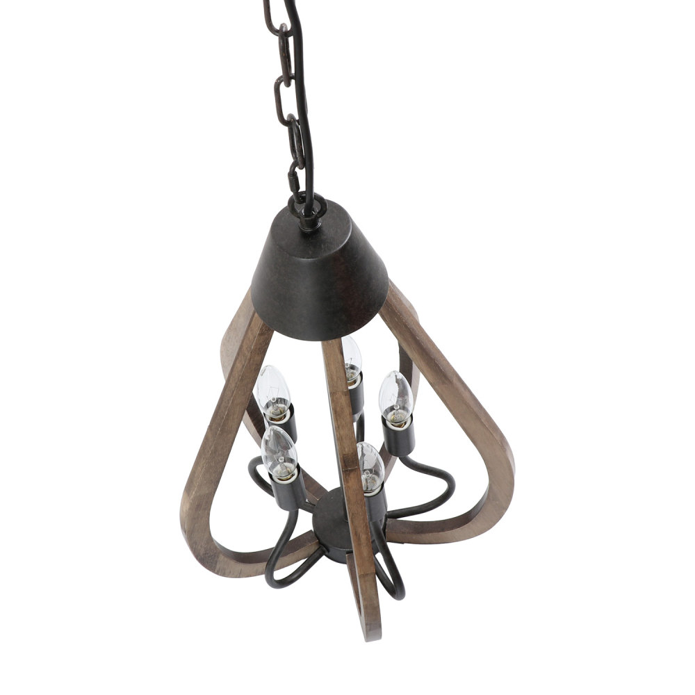 13.3'' Industrial Rustic Pendant Lamp Vintage Edison Ceiling Island Lighting Fixture, Brown Wood & Black Metal,P0049