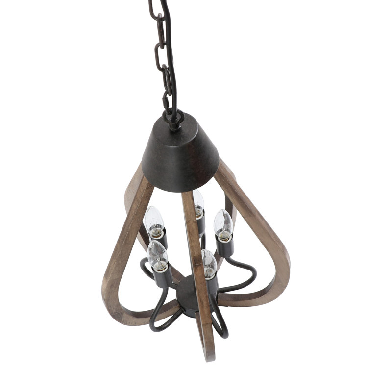 13.3'' Industrial Rustic Pendant Lamp Vintage Edison Ceiling Island Lighting Fixture, Brown Wood &amp; Black Metal,P0049