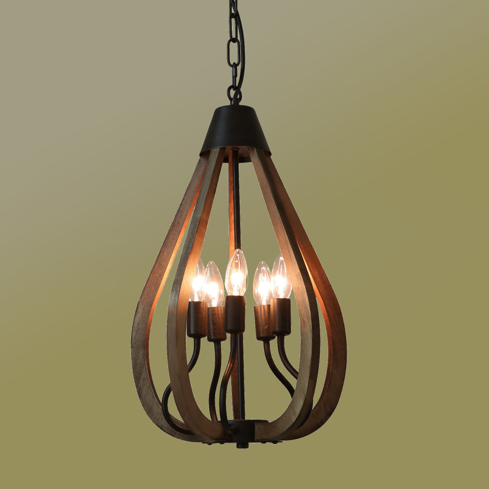 13.3'' Industrial Rustic Pendant Lamp Vintage Edison Ceiling Island Lighting Fixture, Brown Wood & Black Metal,P0049
