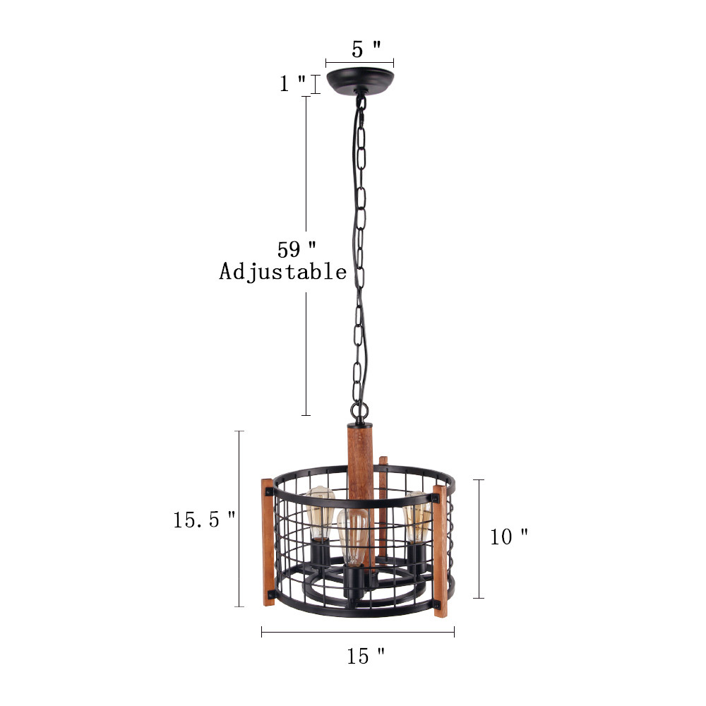 Adjustable Industrial Drum Chandelier Antique Farmhouse Ceiling Lighting Fixture 3 Lights(C0040)