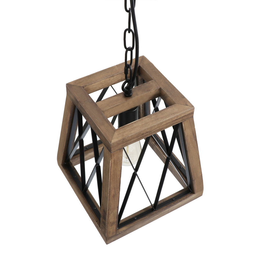 Rustic Pendant Light Farmhouse Metal Wood Chandelier Industrial Look Hanging Ceiling Light Fixture（P0045）