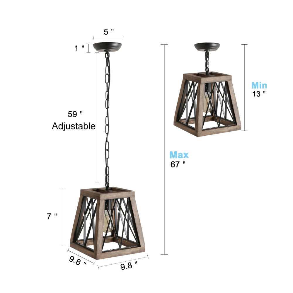 Rustic Pendant Light Farmhouse Metal Wood Chandelier Industrial Look Hanging Ceiling Light Fixture（P0045）