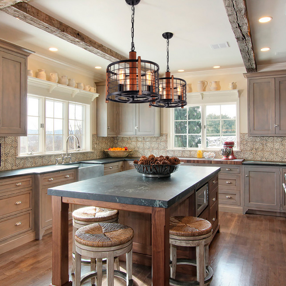 Adjustable Industrial Drum Chandelier Antique Farmhouse Ceiling Lighting Fixture 3 Lights(C0040)