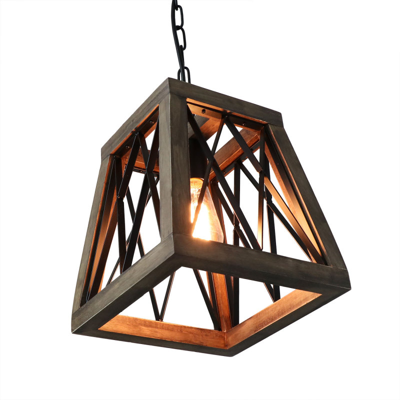 Rustic Pendant Light Farmhouse Metal Wood Chandelier Industrial Look Hanging Ceiling Light Fixture（P0045）