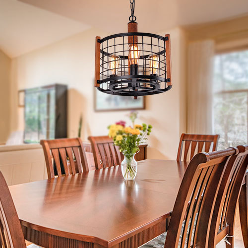 Adjustable Industrial Drum Chandelier Antique Farmhouse Ceiling Lighting Fixture 3 Lights(C0040)