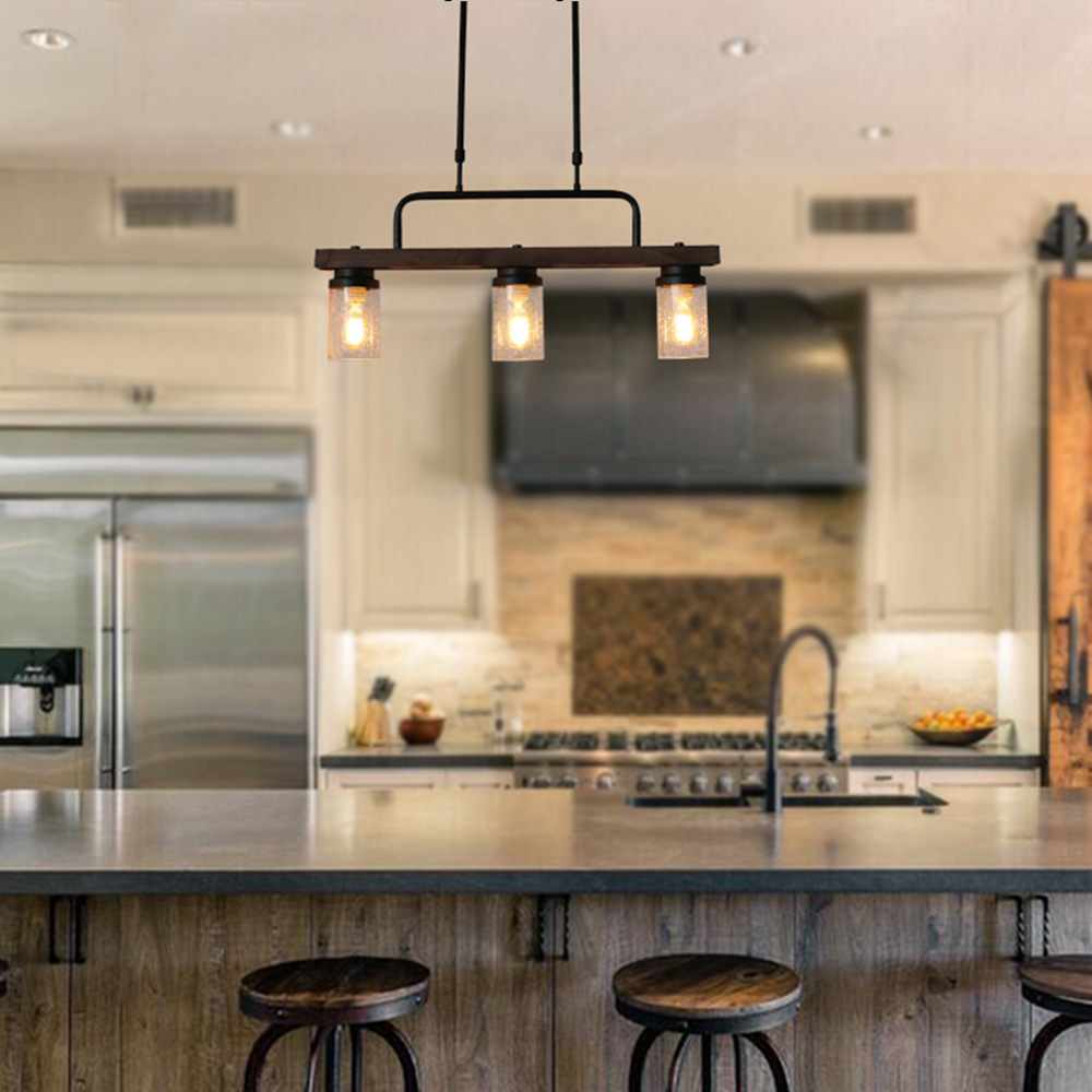 Kitchen Island Pendant Lighting with Bubble Glass Shade Industrial Rustic Chandelier Retro Ceiling Ligh Fixture 3-Lights (C0038)