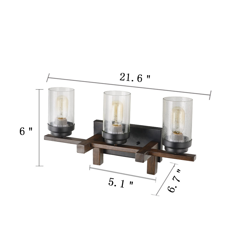 Rustic Style Bathroom Lighting Metal Wall Sconce with Seeded Glass Shade,Sconce Lighting Fixtures 3-Lights, Black (W0063)
