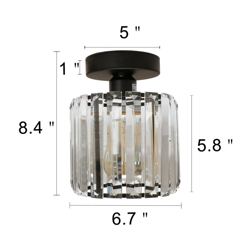 Mini Crystal Flush Mount Light Fixture, 1-Light Modern Industrial with Matte Black Finish for Entryway Kitchen Living Room P0064