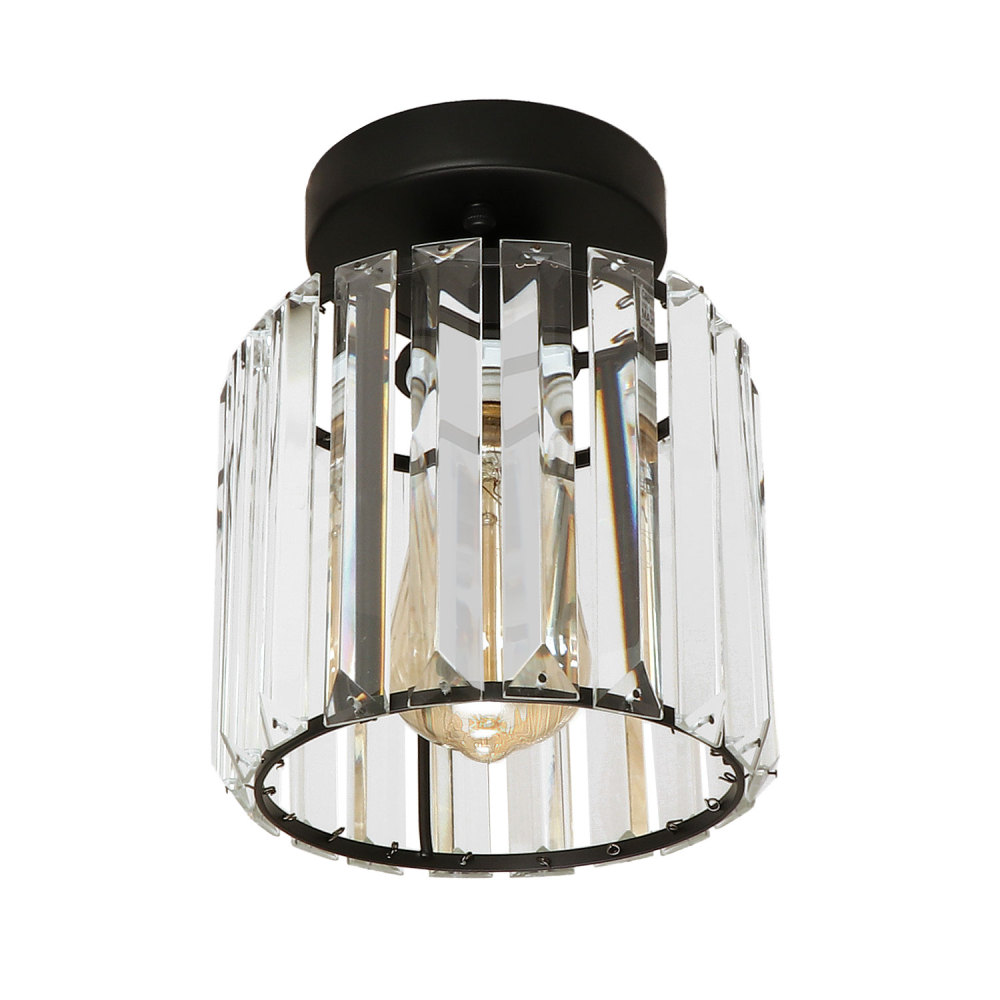 Mini Crystal Flush Mount Light Fixture, 1-Light Modern Industrial with Matte Black Finish for Entryway Kitchen Living Room P0064