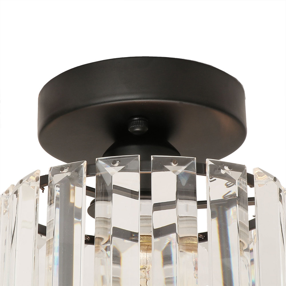 Mini Crystal Flush Mount Light Fixture, 1-Light Modern Industrial with Matte Black Finish for Entryway Kitchen Living Room P0064
