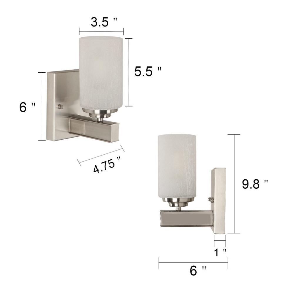 Wall Sconce with Frosted Crackle Finish Glass Shade,Industrial Wall Light Fixture with Brushed Nickel W0074