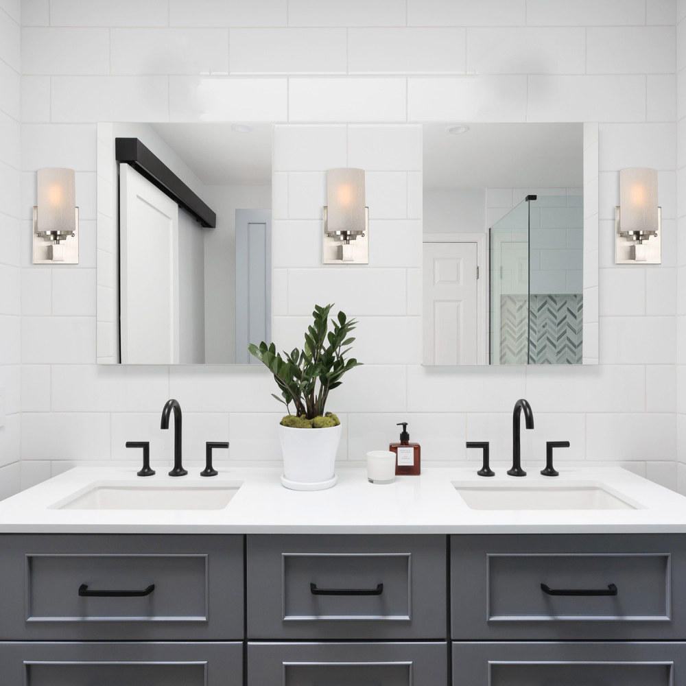 Wall Sconce with Frosted Crackle Finish Glass Shade,Industrial Wall Light Fixture with Brushed Nickel W0074