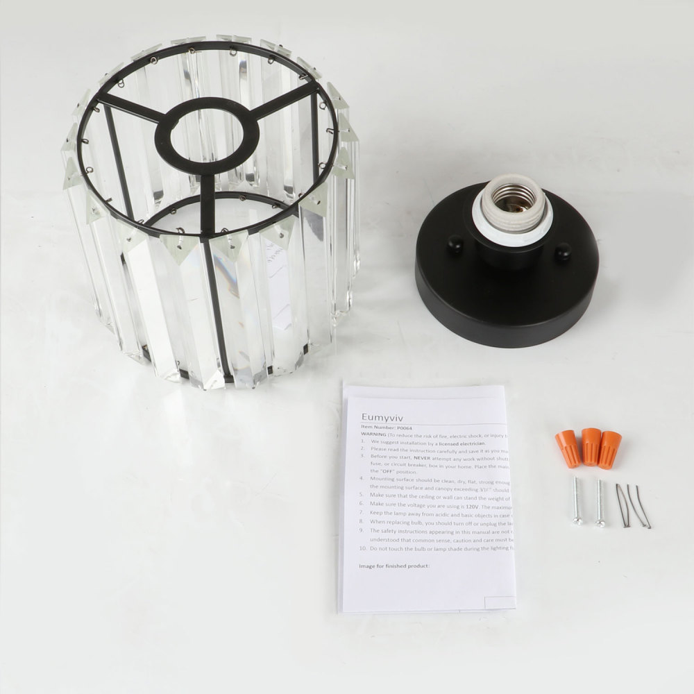 Mini Crystal Flush Mount Light Fixture, 1-Light Modern Industrial with Matte Black Finish for Entryway Kitchen Living Room P0064