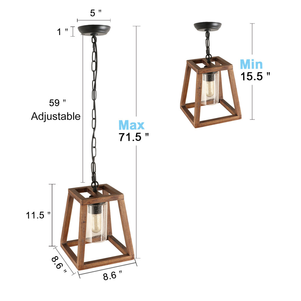 Trapezoid Shape Pendant Light Farmhouse Kitchen Wood Chandelier Rustic Hanging Ceiling Light Fixture Unique Pendant for Dining Room Foyer(P0062)
