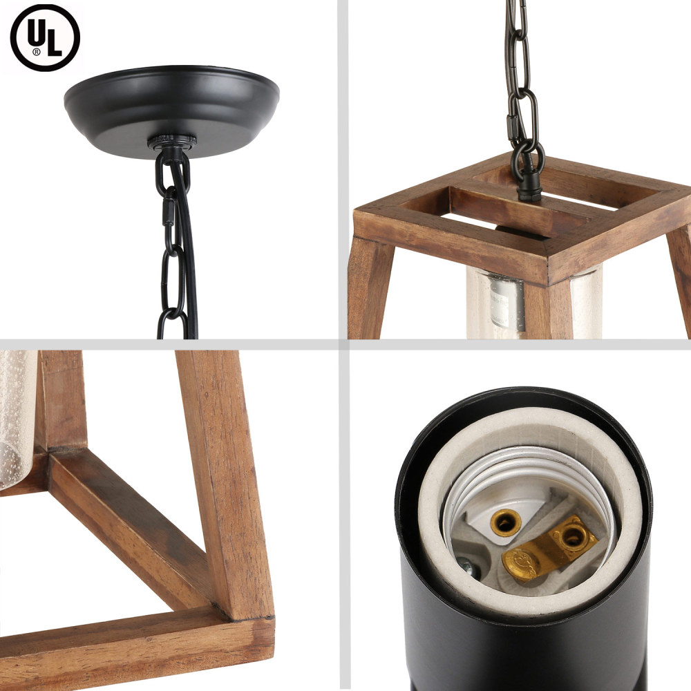 Trapezoid Shape Pendant Light Farmhouse Kitchen Wood Chandelier Rustic Hanging Ceiling Light Fixture Unique Pendant for Dining Room Foyer(P0062)