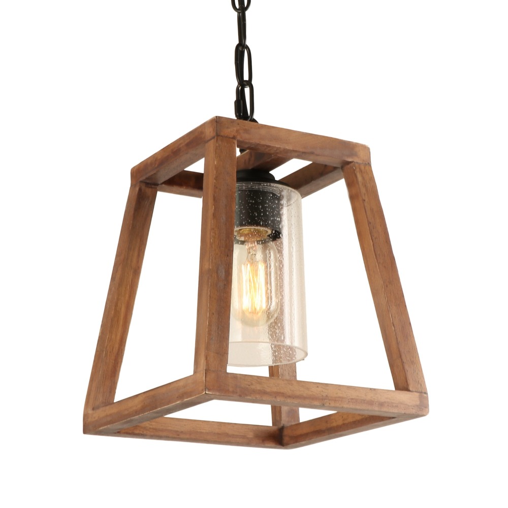 Trapezoid Shape Pendant Light Farmhouse Kitchen Wood Chandelier Rustic Hanging Ceiling Light Fixture Unique Pendant for Dining Room Foyer(P0062)