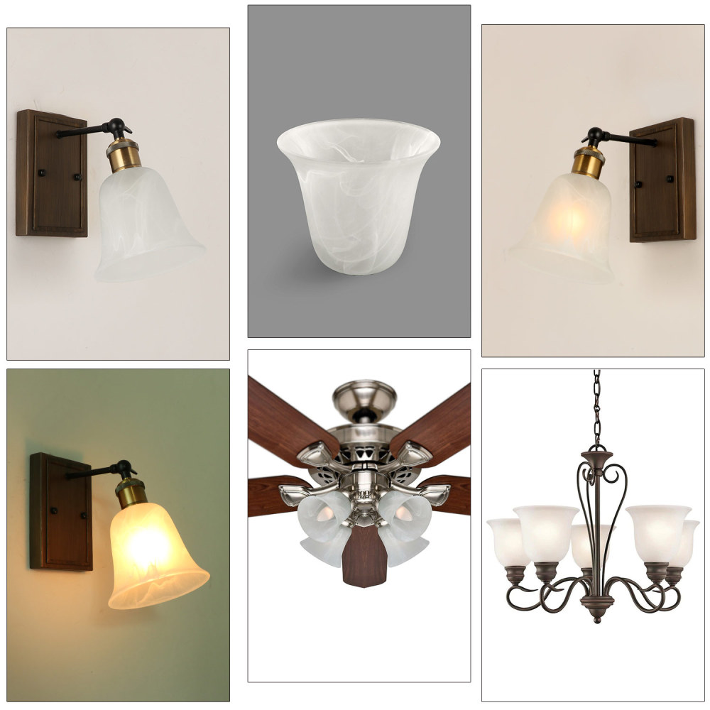6 Pack Bell Shaped Glass Shade Alabaster Light Fixture Shades Replacement,Lipless with 1-5/8-inch Fitter Opening (A00065)