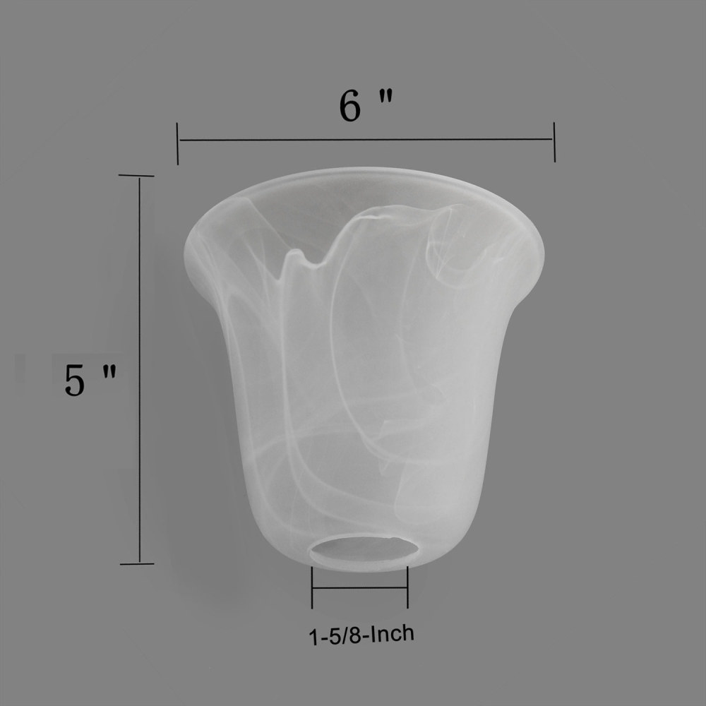 6 Pack Bell Shaped Glass Shade Alabaster Light Fixture Shades Replacement,Lipless with 1-5/8-inch Fitter Opening (A00065)