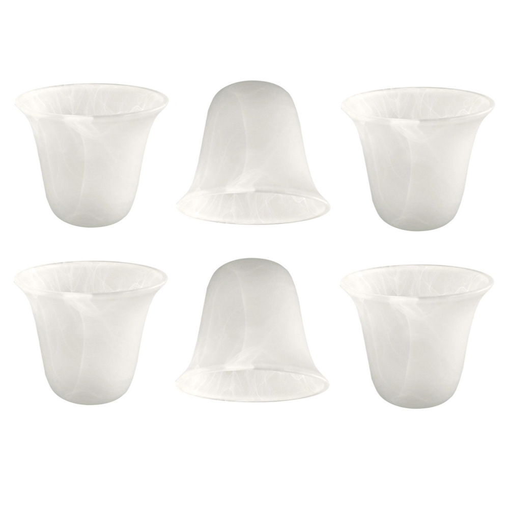 6 Pack Bell Shaped Glass Shade Alabaster Light Fixture Shades Replacement,Lipless with 1-5/8-inch Fitter Opening (A00065)