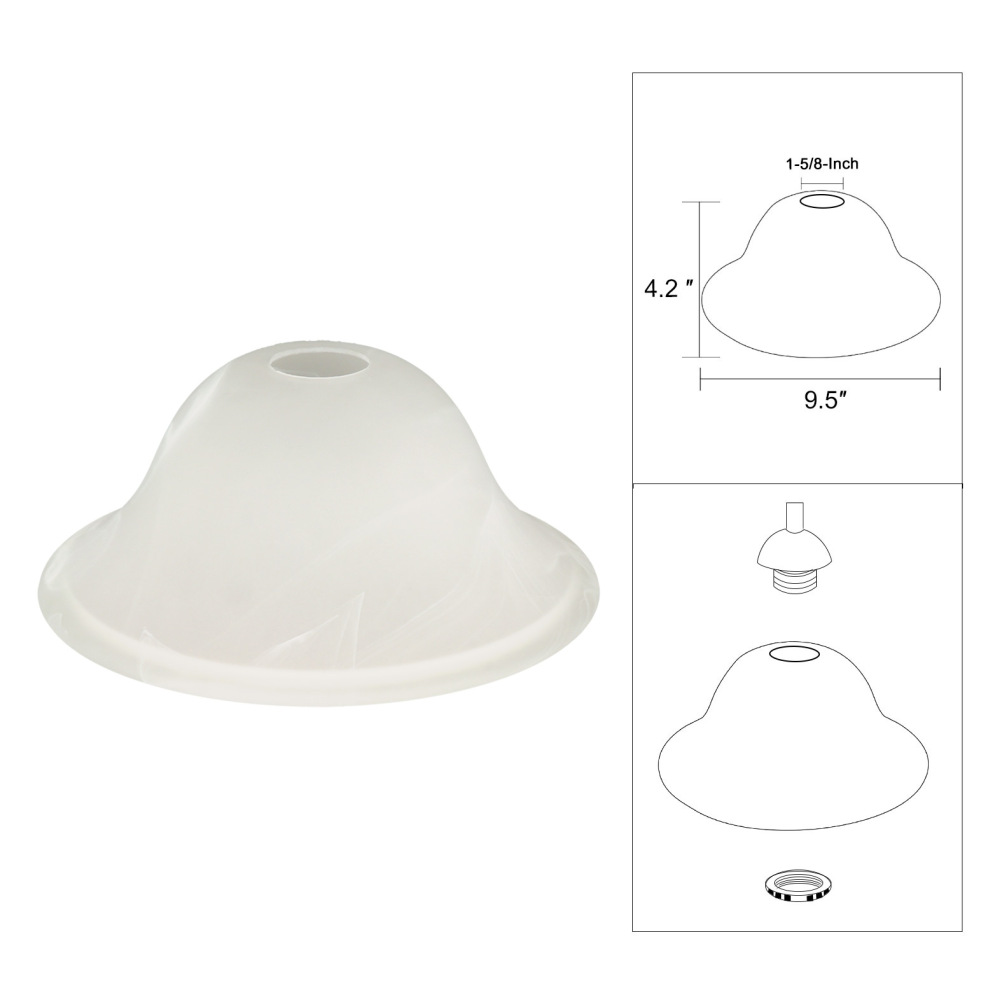 Floor Lamp Glass Shade Replacement Globe -Fitting Modern Alabaster Style Light Fixture Shade, Height: 4.2 inch, Width: 9.5 inch. Lipless(A00039)