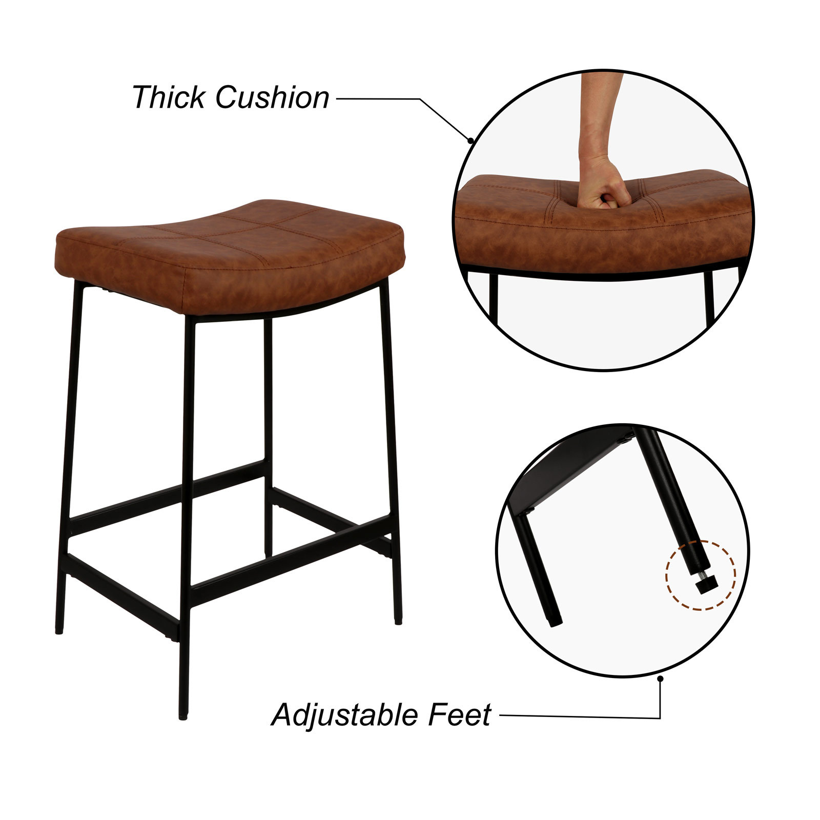 Anmytek 27" Backless Barstools Set of 2 Upholstered Saddle Seat