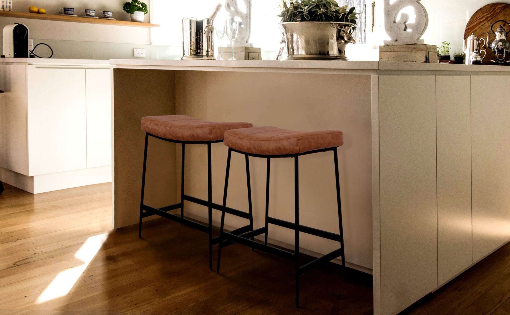 Anmytek 27" Backless Barstools Set of 2 Upholstered Saddle Seat