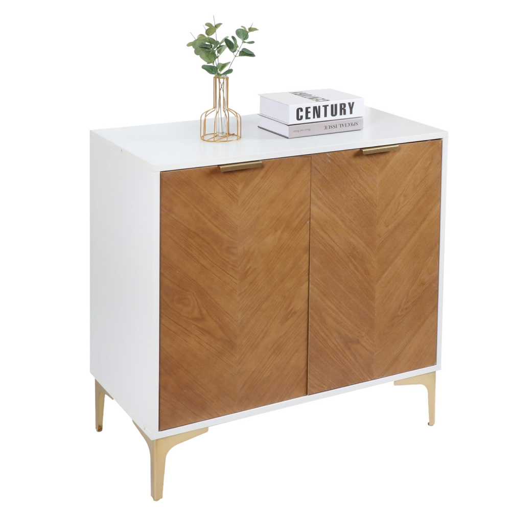 Anmytek Modern 2 Door Accent Storage Cabinet, Natural Wood Sideboard Furniture with Adjustable Shelf for Living Room Bedroom, H0036