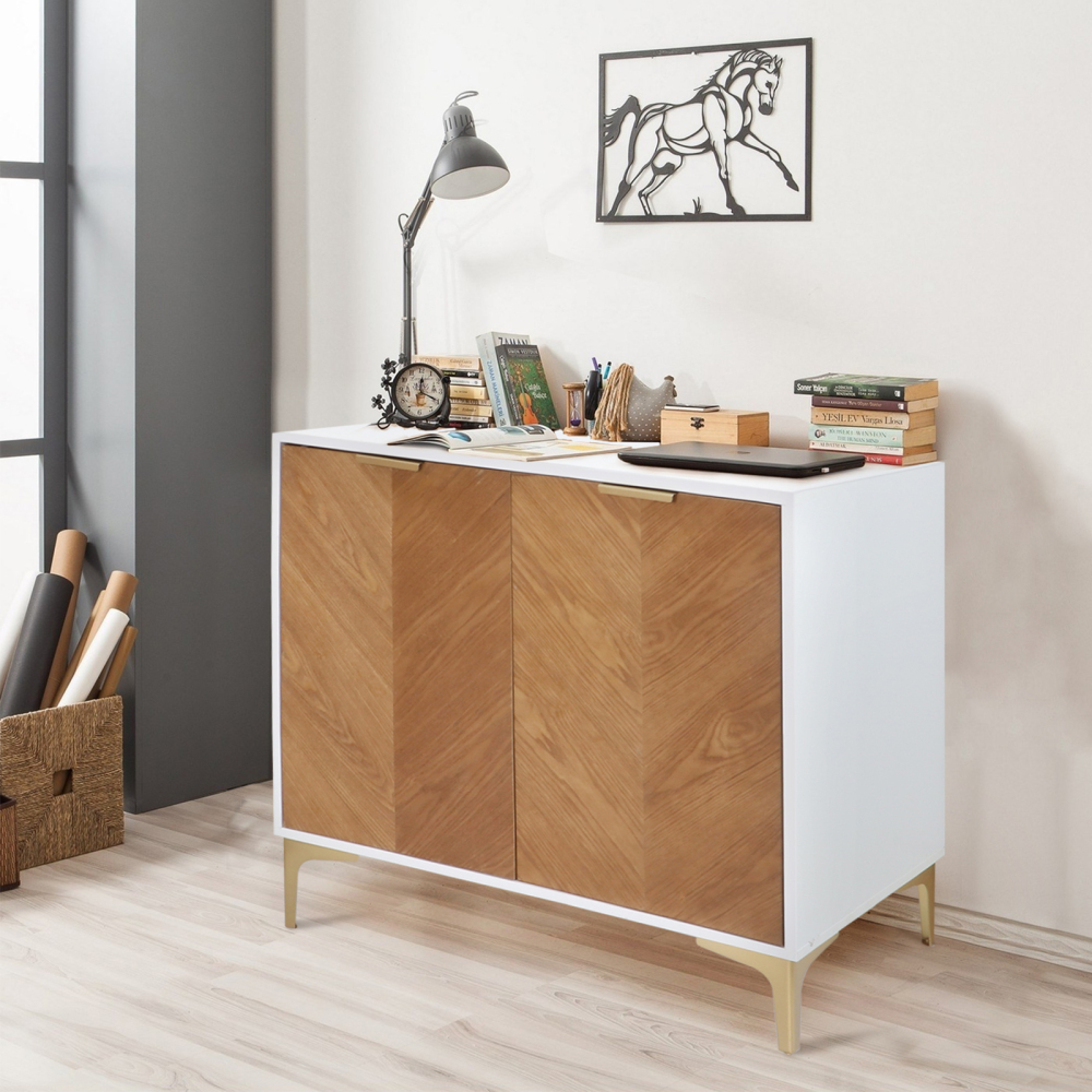 Anmytek Modern 2 Door Accent Storage Cabinet, Natural Wood Sideboard Furniture with Adjustable Shelf for Living Room Bedroom, H0036