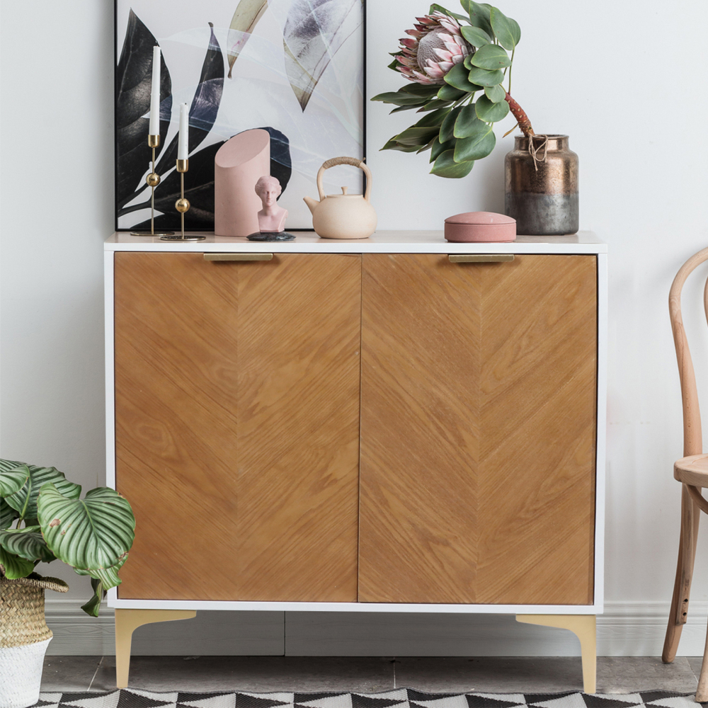 Anmytek Modern 2 Door Accent Storage Cabinet, Natural Wood Sideboard Furniture with Adjustable Shelf for Living Room Bedroom, H0036