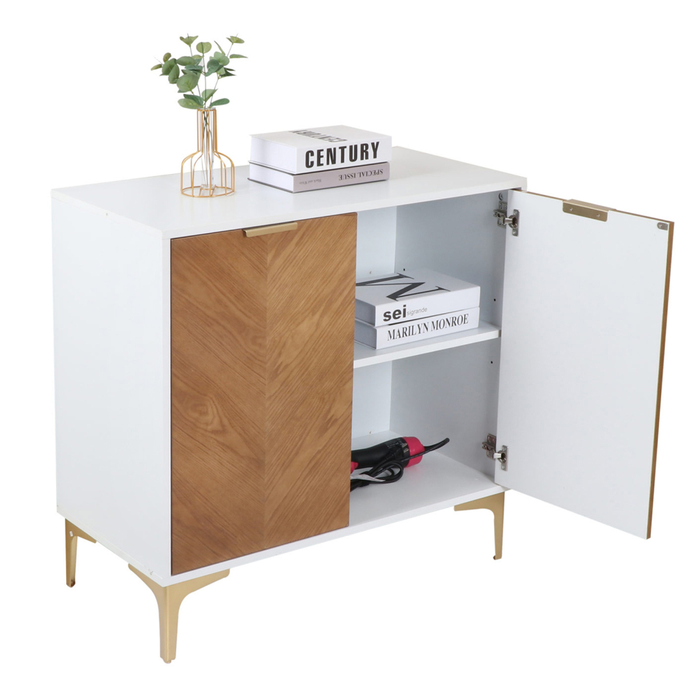 Anmytek Modern 2 Door Accent Storage Cabinet, Natural Wood Sideboard Furniture with Adjustable Shelf for Living Room Bedroom, H0036