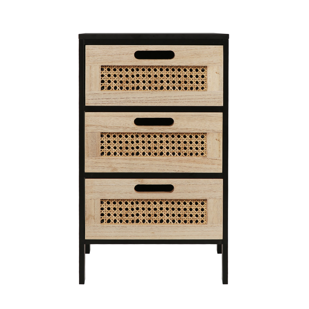 Anmytek Rattan Nightstand,Bedside Table with 3 Storage Drawers End Table for Small Space Sofa Side Table for Children's Bedroom Living Room H0062