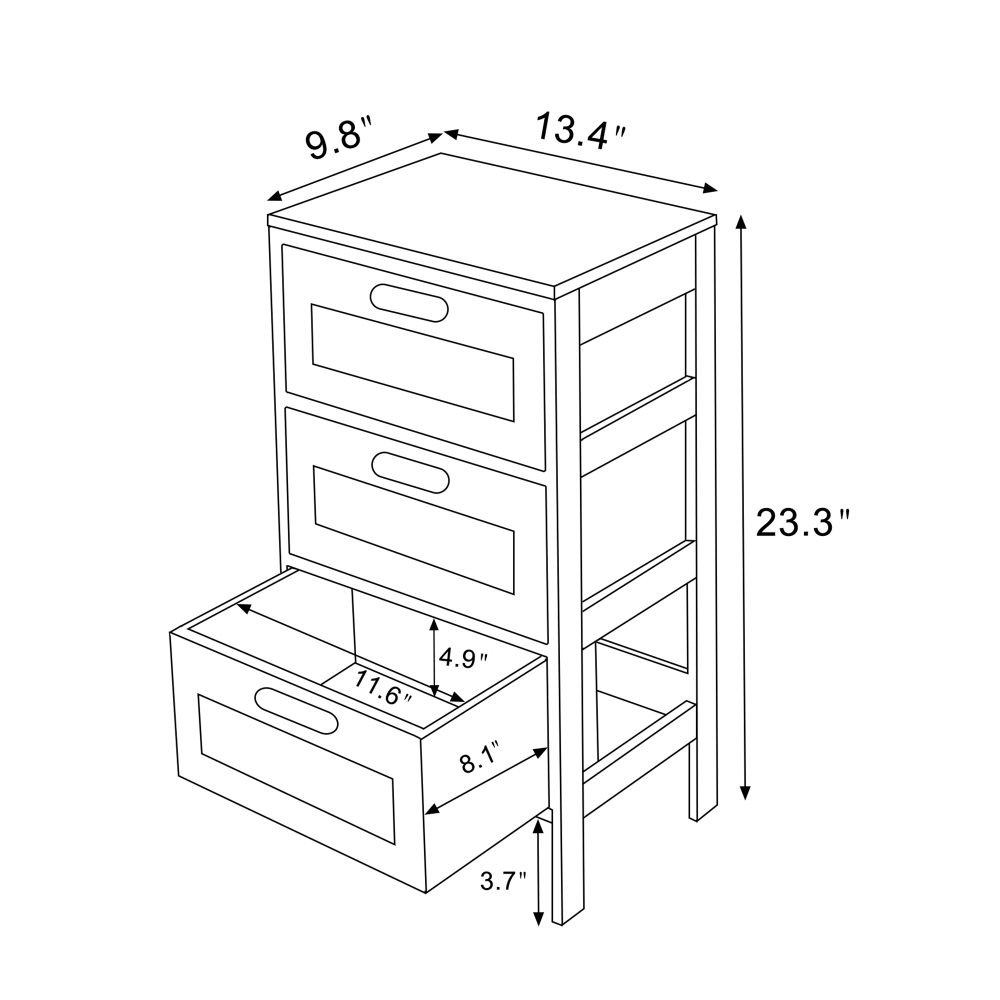 Anmytek Rattan Nightstand,Bedside Table with 3 Storage Drawers End Table for Small Space Sofa Side Table for Children's Bedroom Living Room H0062