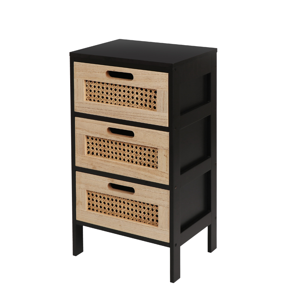 Anmytek Rattan Nightstand,Bedside Table with 3 Storage Drawers End Table for Small Space Sofa Side Table for Children's Bedroom Living Room H0062