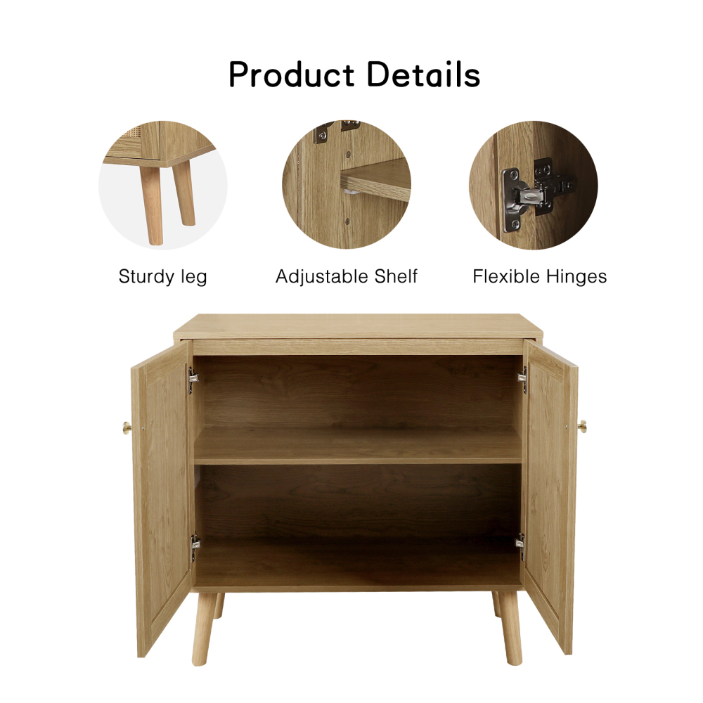 Anmytek Rattan Cabinet, 2 Door Sideboard Buffet Storage Cabinet with Adjustable Shelf Large Space for Living Room Dining Room Hallway Entryway H0082