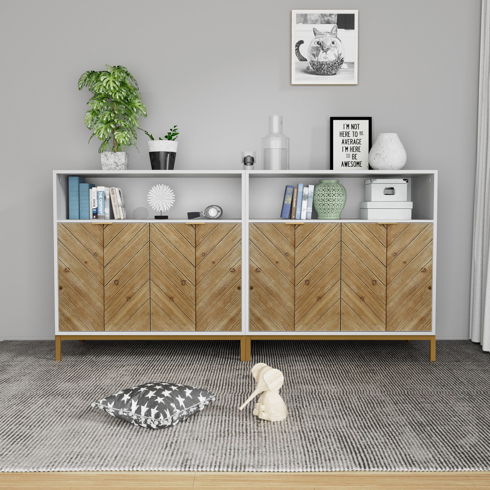 Anmytek Sideboards and Buffets with Storage, Accent Storage Cabinet with Doors and Adjustable Shelf Kitchen Cabinet TV Console Cabinet  H0067