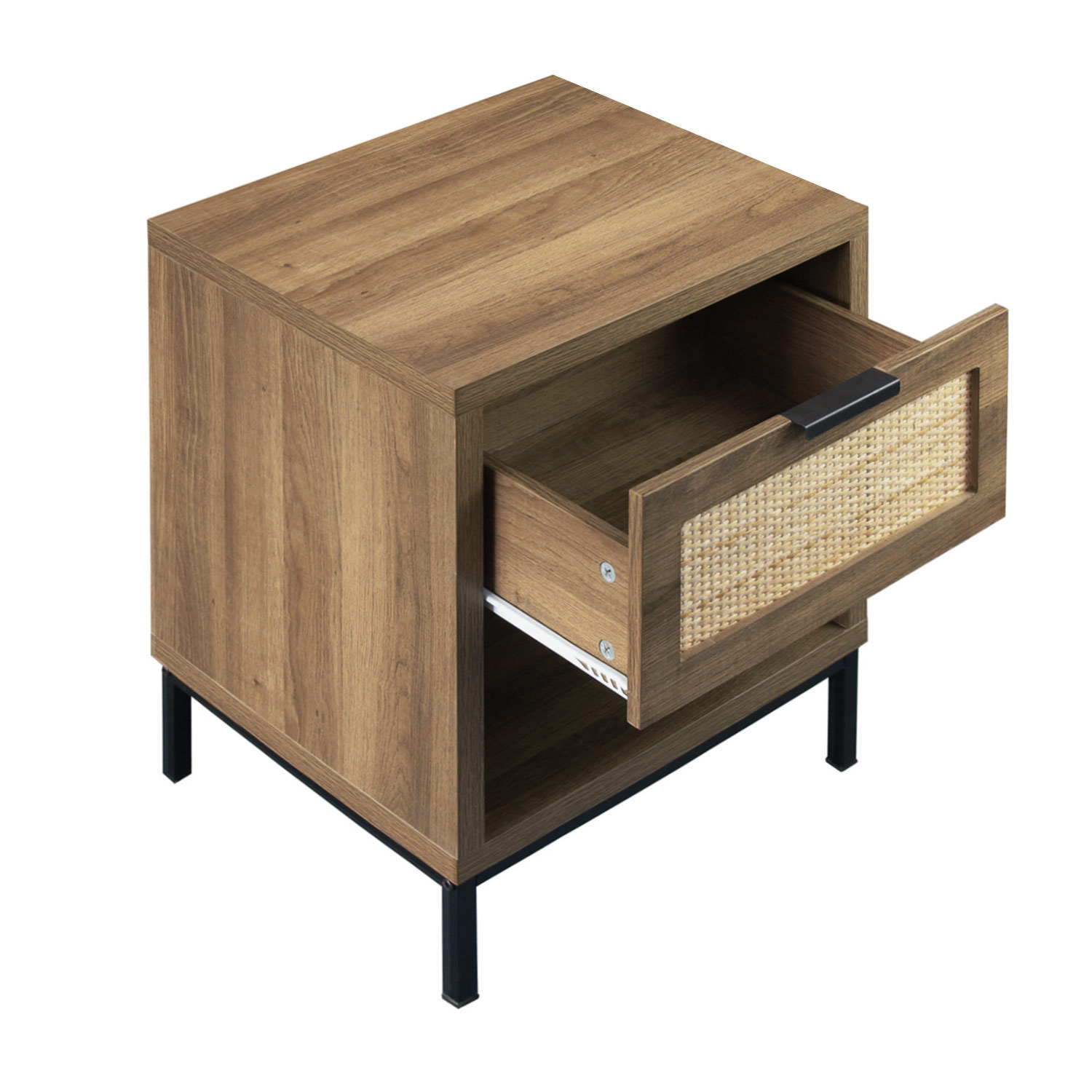Anmytek Rattan Drawer Nightstand, Bedroom Living Room Side Table Natural Wood End Table Wood Finish & Matte Accents with Storage H0010
