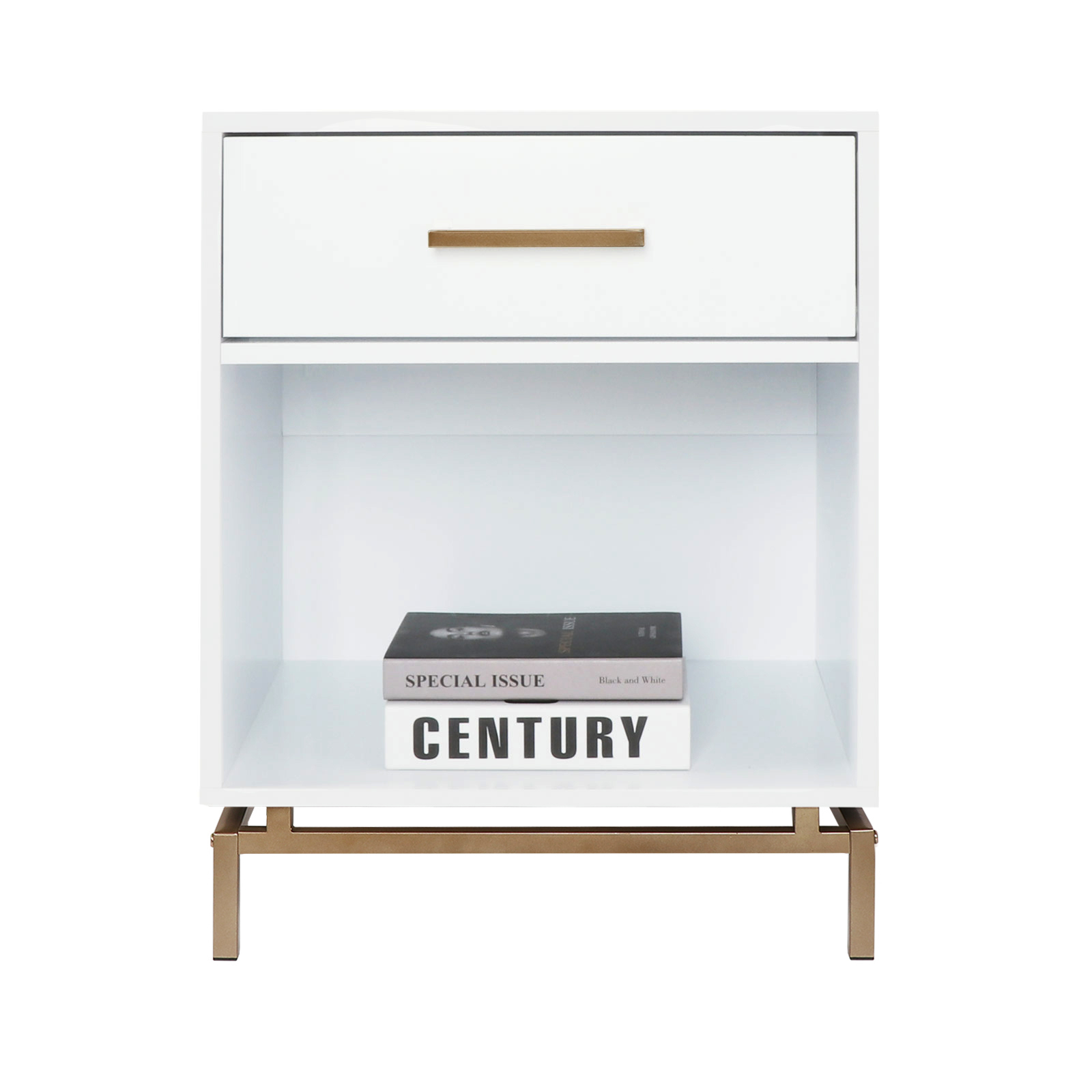 Anmytek Wood Nightstand, 25" H Mid Century Modern Nightstand Bedside Table with Drawer for Bedroom Living Room White, H0051