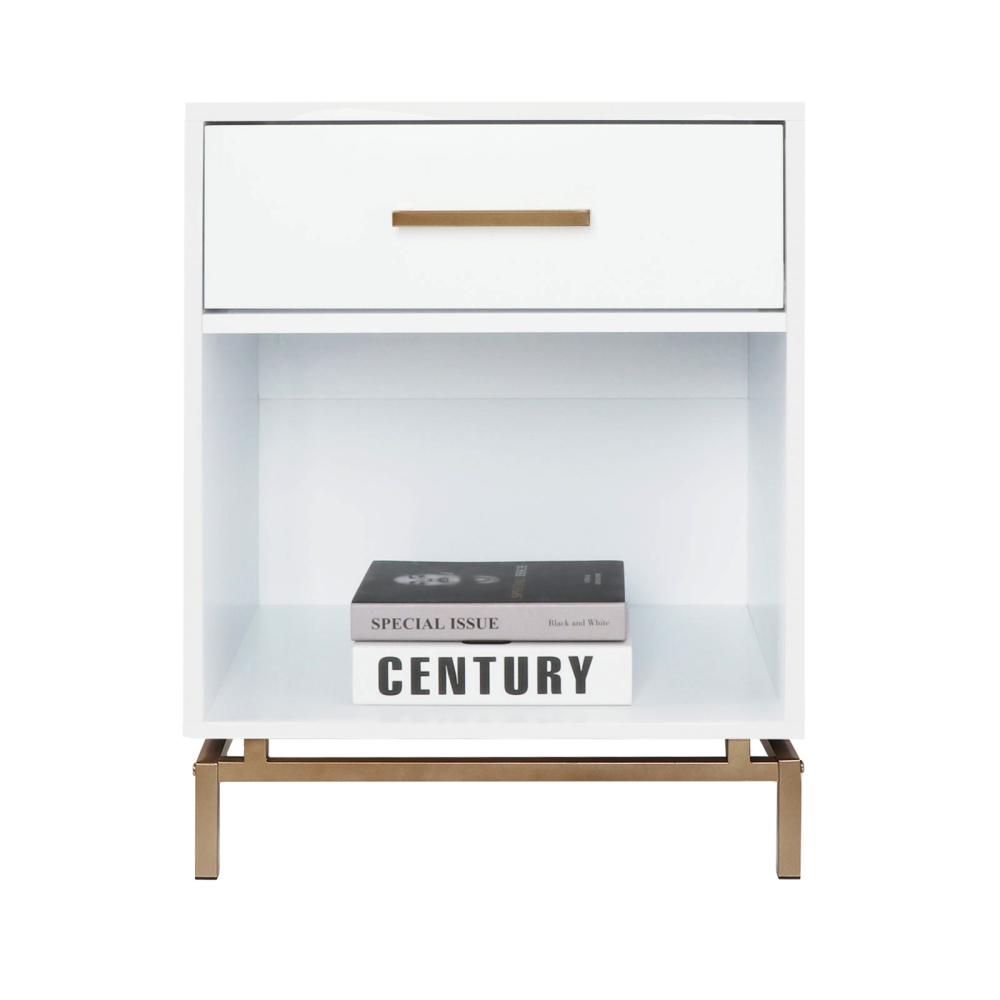 Anmytek Wood Nightstand, 25" H Mid Century Modern Nightstand Bedside Table with Drawer for Bedroom Living Room White, H0051