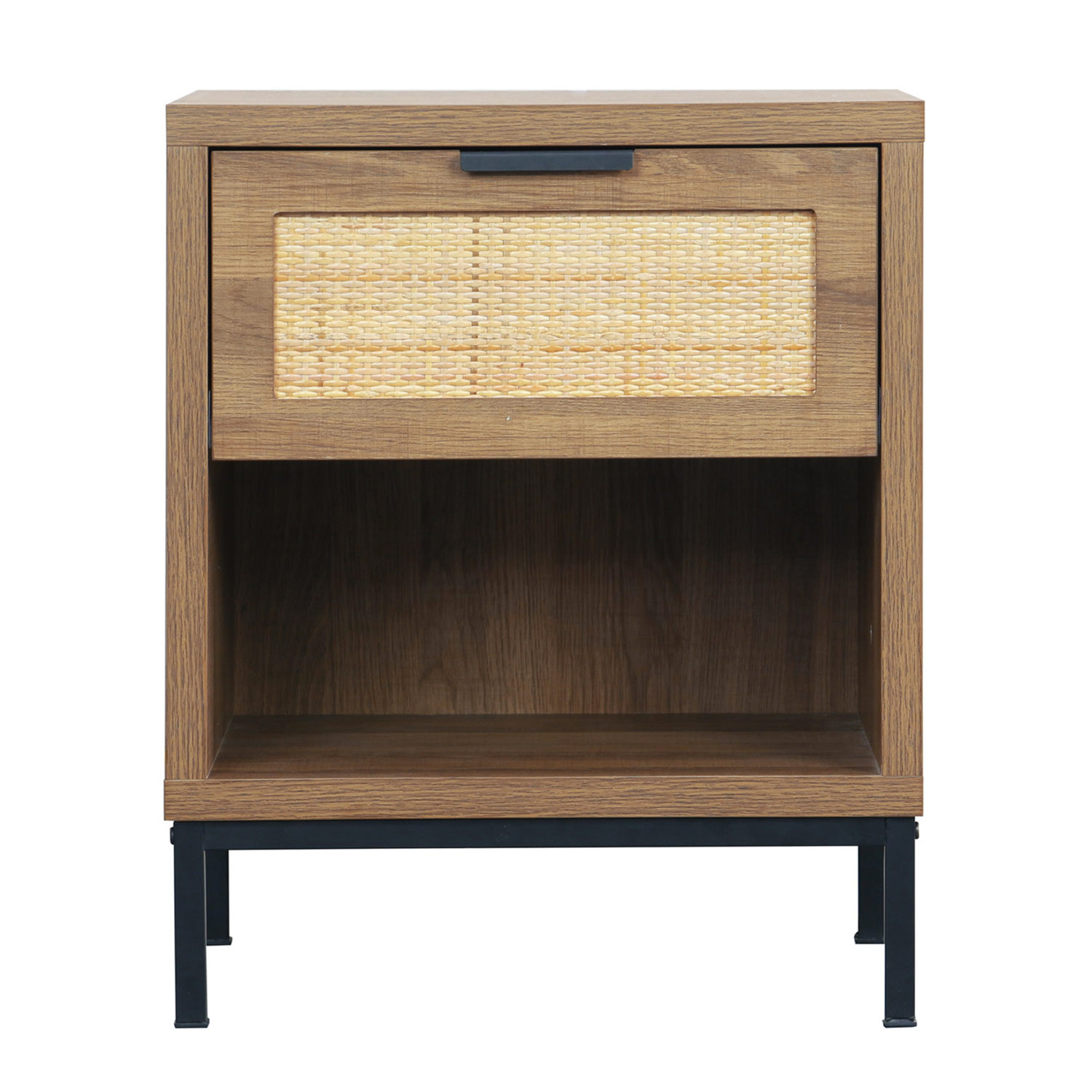 Anmytek Rattan Drawer Nightstand, Bedroom Living Room Side Table Natural Wood End Table Wood Finish & Matte Accents with Storage H0010