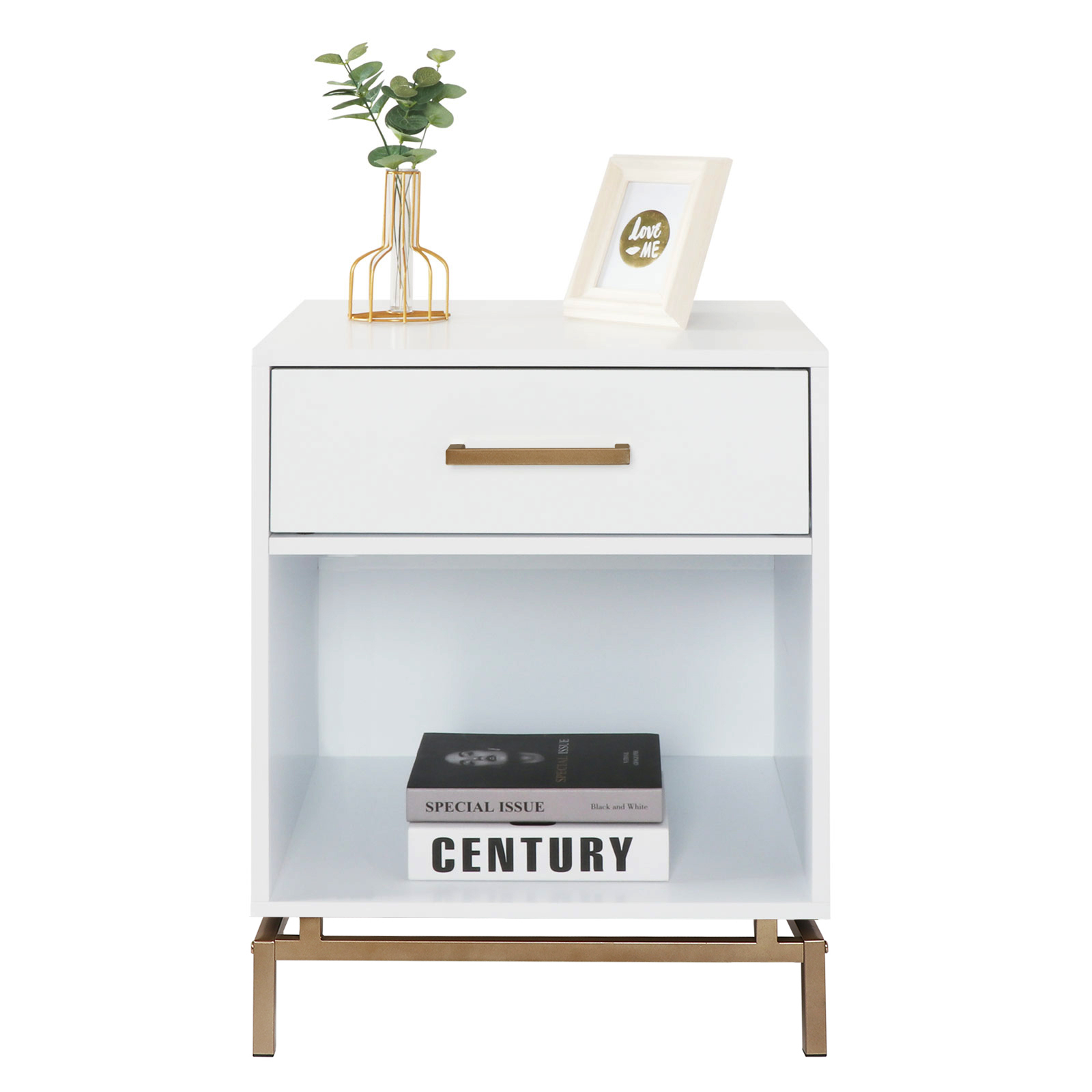 Anmytek Wood Nightstand, 25" H Mid Century Modern Nightstand Bedside Table with Drawer for Bedroom Living Room White, H0051