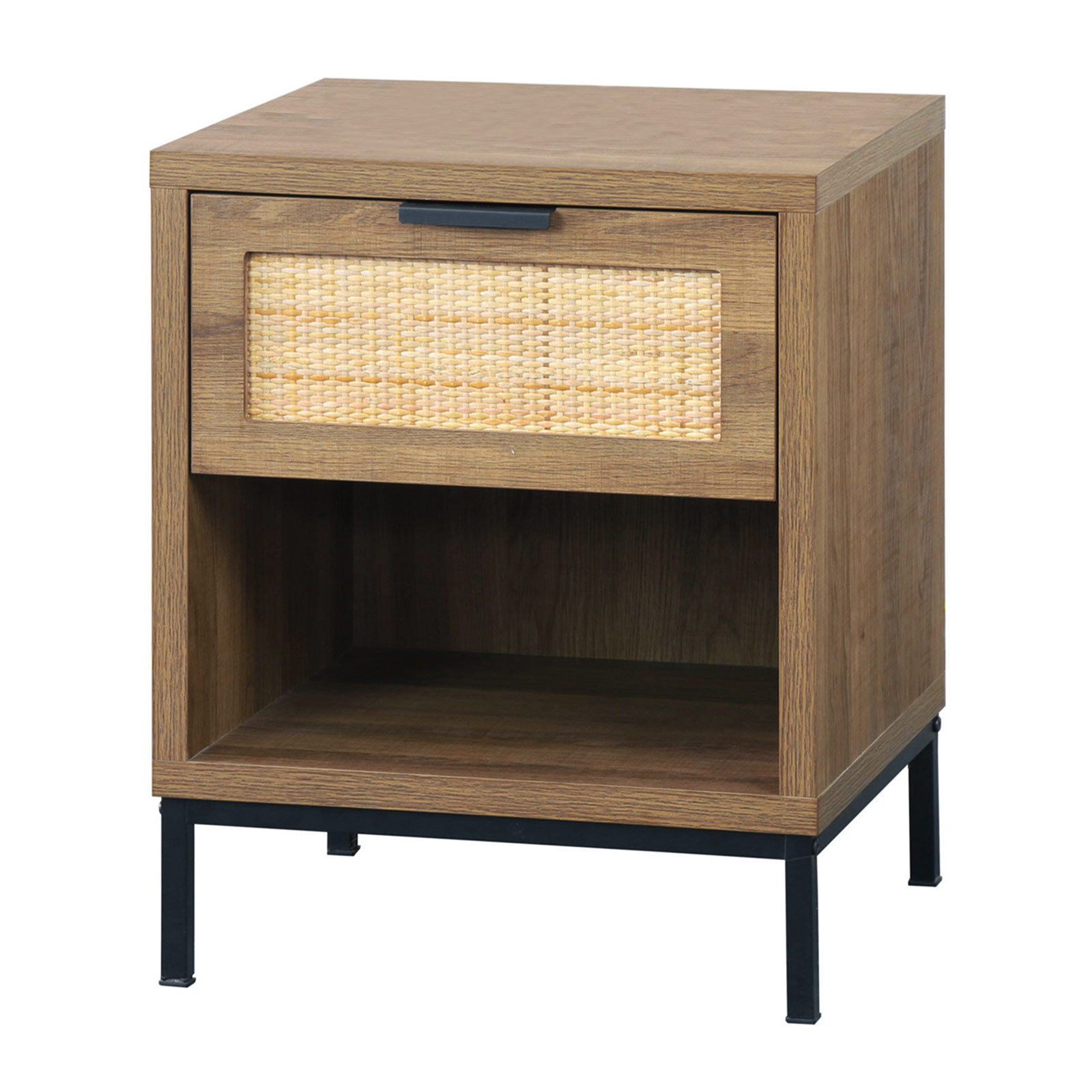 Anmytek Rattan Drawer Nightstand, Bedroom Living Room Side Table Natural Wood End Table Wood Finish & Matte Accents with Storage H0010