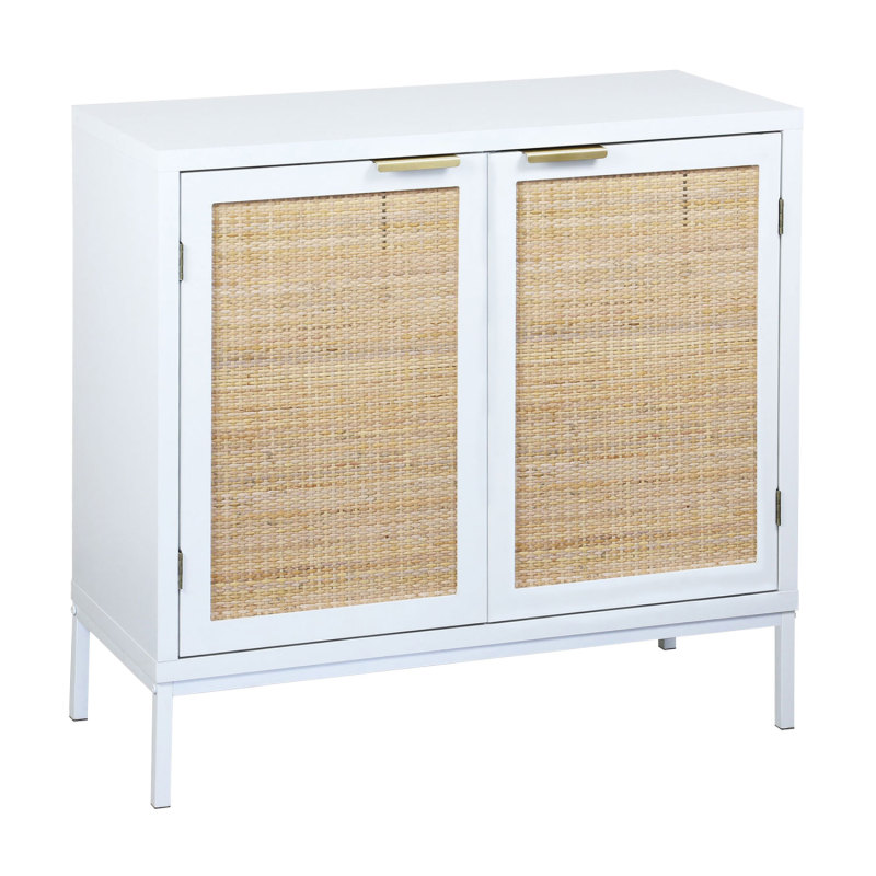 Anmytek Rattan Cabinet, Storage Cabinet with 2 Rattan Decorated Doors Fixed Shelf Large Space for Living Room Hallway Entryway Dining Room, H0012