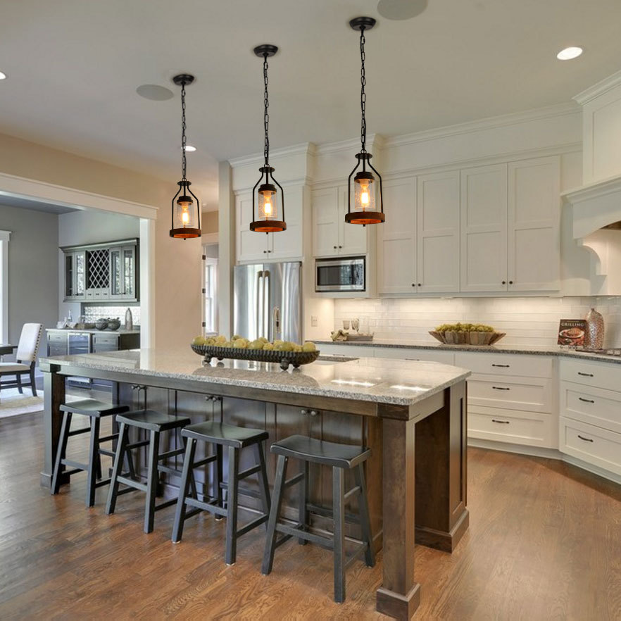 Simple Retro Pendant Light, Farmhouse Kitchen Hanging Ceiling Light with Glass Shade for Bedroom Living Room Bathroom (P0039)