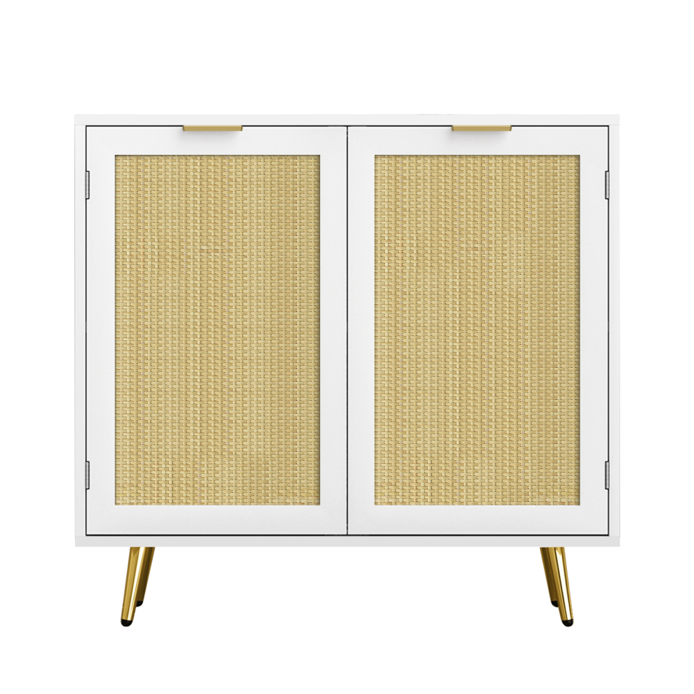 Rattan Storage Cabinet, Modern White Sideboard Buffet Cabinet Accent Cabinet with 2 Doors and Adjustable Shelf for Living Room Kitchen Hallway H0059