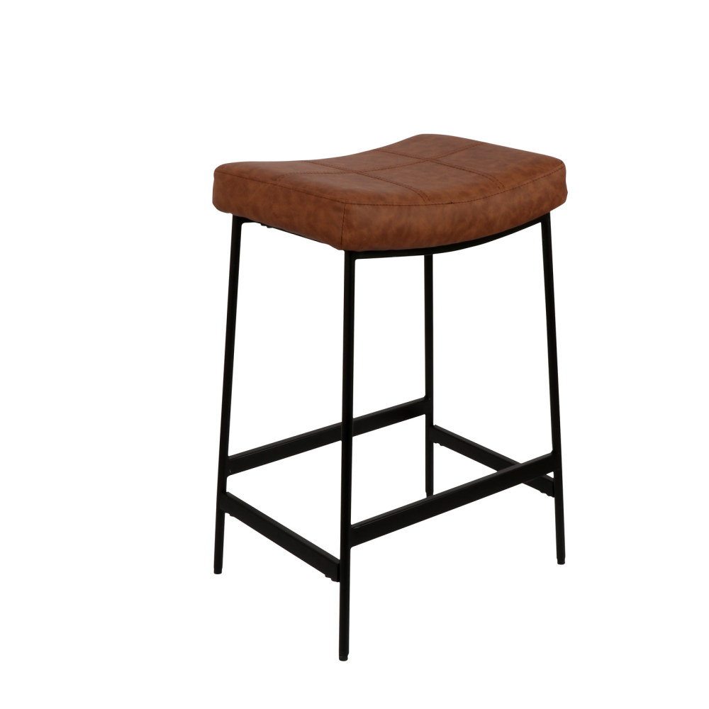 Modern Backless Barstool 27'' Upholstered Saddle Seat for Kitchen Counter Farmhouse Cafe Chair with PU Leather Thick Cushion Brown CH004