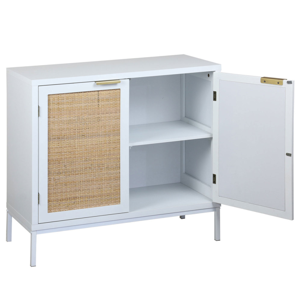 Anmytek Rattan Cabinet, Storage Cabinet with 2 Rattan Decorated Doors Fixed Shelf Large Space for Living Room Hallway Entryway Dining Room, H0012