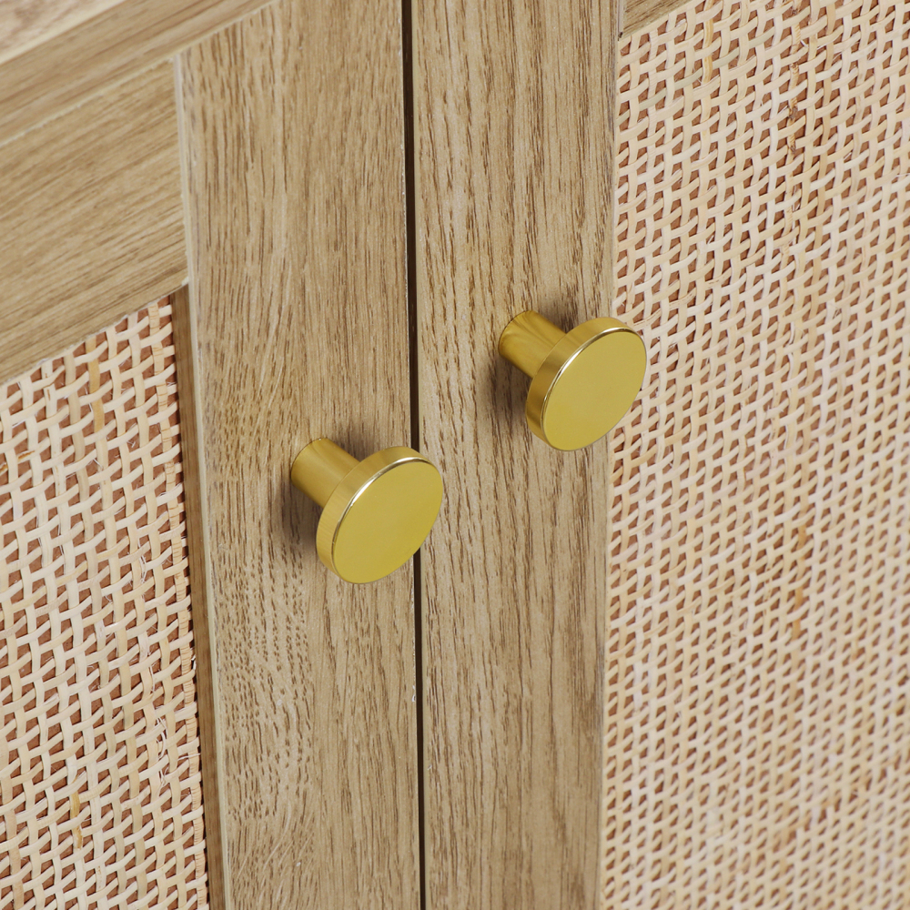 Anmytek Rattan Storage Cabinet with 2 Doors and 3 Drawers, Buffet Cabinet with Spacious Storage, Wood Sideboard Buffet for Living Room Dining Room Hallway Kitchen, Natural Oak H0088